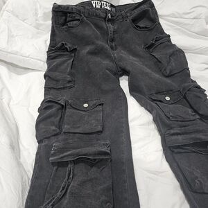 VIP Charcoal Gray Baggy Cargo Jeans Size 17/18 (Womens 16) Grunge Y2k 90s Punk